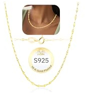 MaicuQ 2mm 18K Gold 925 Sterling Silver Chain Necklace for Women Simple Dainty Necklace Minimalist Link Silver Necklace Choker Necklaces Thin & Sturdy Necklaces 16 Inch + 2-inch extension chain