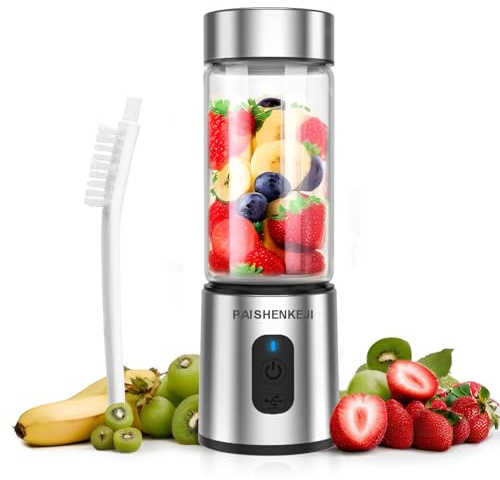 Mini Frullatore Mixer portatile Smoothies - 400ml Blender Frullatore Mixer Cucina con 6 Lame in Acciaio Inossidabile, Multifunzione USB Frullatore Piccolo per uso Domestico Ufficio Viaggio (argento)