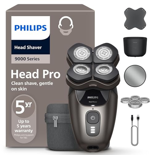 Philips Head Shaver Pro Serie 9000 - Rasoio per uomo e donna, testina flessibile a 360° e lame ComfortCut per una rasatura pulita e delicata sulla pelle, modello HS9980/15