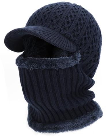 TAGVO Unisex termisk stickad balaklava mössa hatt med stretchigt flexibelt fleecefoder halsvärmare, vindtät tjock varm cykling skidansiktsmask för vuxna, kvinnor, män utomhussport – universell storlek