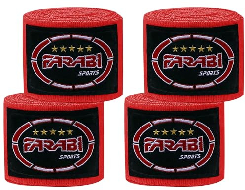 Farabi Sports Kinder Boxing Bandage 2,5 Meter lang boxbandagen - Box Bandages mit Paar für MMA, Muay Thai, Training, Kickboxen und Kampfsport (Rot (2er-Pack)