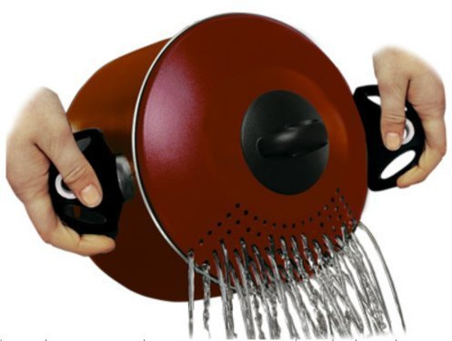 Pentola pastaiola antiaderente in alluminio con coperchio scolapasta; colore vinaccia; prodotto made Italy