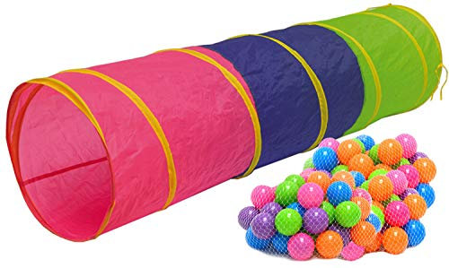 LittleTom Spieltunnel für Kinder - 200 Bälle - 180x46 Activity Spieltunnel Baby Turnen - Tunnel Spielzeug Kinder Krabbeltunnel - Krabbelrolle Raupe Kinder Tunnel Outdoor - Bällebad Kinderturnen Indoor