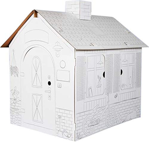 Cardboard Playhouse for Kids to Colour – XL Size, 52.36 Inches (133 cm) Tall, DIY 3D Creative Playhouse, Children's Painting House for Creativity, Colouring & Play Activities, Indoor Use