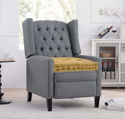 EXQUIZIT HOME Booster Cushion Seat Pad 100% Cotton Filling Cushion Thick Seat Pads Adults Chair Armchair Garden Tan 45cm x 45cm + 10cm Thickness Approximate