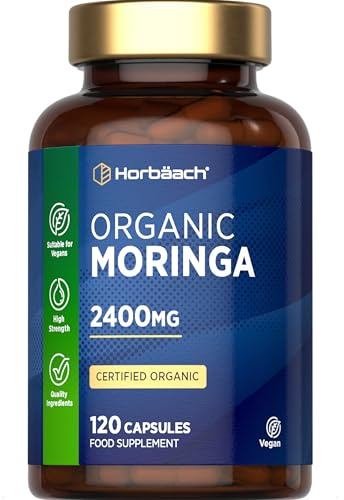 Organic Moringa Capsules 2400mg | High Strength Moringa Oleifera Leaves | 120 Vegan Powder Capsules | Horbaach