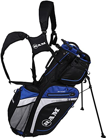 Ram Golf Hybrid Stand/Trolley Golf Bag with 14 Way Divider, Black/Blue