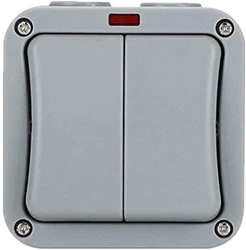 wasserdichter lichtschalter aussen, Kontrollschalter Kontrolllämpchen, 20A IP66 Bewertet Für Garten Werkstatt Balkon, Gray (2 Gang)