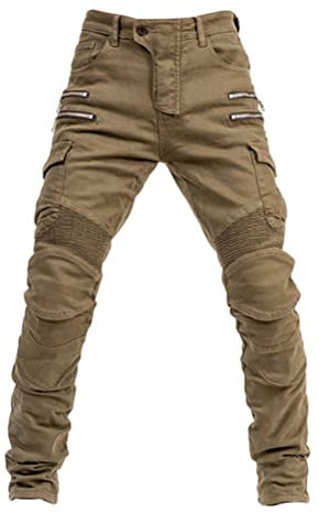 ORANDESIGNE Herren Motorradhose Mit Protektoren Sportliche Motorrad Hose Stretch mit Oberschenkeltaschen Motorradjeans Schutzhose mit 2 Paar Protektoren an Hüfte und Knie B Khaki XL