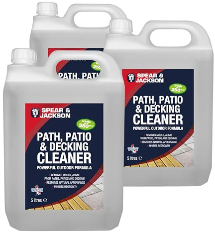 Spear and Jackson - 3 x 5 Litres Concentrate - Path Patio and Decking Cleaner - Green Algae and Mould Remover - Pressure Washer Detergent