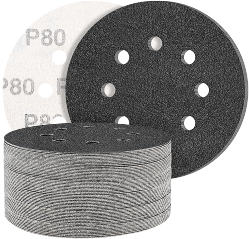 STEBRUAM 50 Slipskivor 125mm Grovlek 80 Siliciumkarbid Slippapper 8 Hål för Orbitalslipmaskiner, Rundt Slippapper Vattentätt för Metall Karosseri Trä