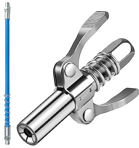 Fettpresse Mundstück, Fettpresse Für Schmiernippel, 10000 PSI Doppelgriff G Coupler für Fettpresse mit 30cm Schlauch, Verriegelungszange Fettpresse Kupplung Passend für Standard M6/M8/M10/M12/M14
