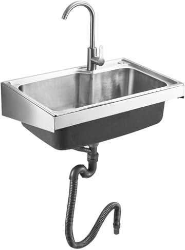 Edelstahl-Wandwaschbecken Rechteckig Spüle Waschbecken Küchenspüle Einzelwaschbecken Gewerbliche Ausgussbecken Badezimmer Waschbecken, Einfach Zu Säubern (68x44cm/26.8x17.3in)