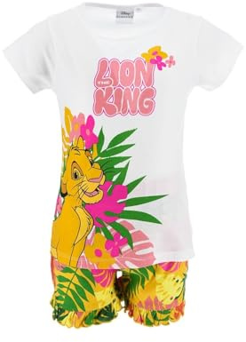 Disney Il Re Leone Set da 2 Pezzi per Ragazze, Design Simba Pigiama in Morbido Cotone Maglietta e Pantaloncini per Bambina, Taglia 4 Anni | Bianco