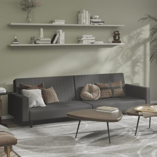 Gecheer 2-sitsig bäddsoffa, sovfåtölj, gästsäng, schäslong, soffa, bäddsoffa, stoppad soffa, loungesoffa, mörkgrå, sammetstyp 2
