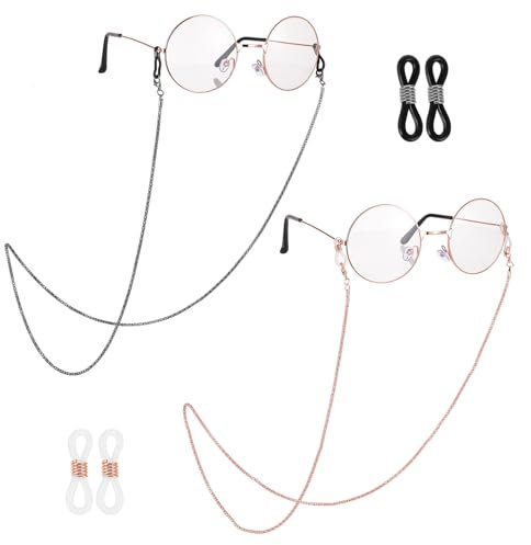 Andibro Brillenkette Damen, 2 Stück Elegante Sonnenbrillenkette Metall Brillenkette mit 8 Stück Silikon Ringschnallen Lesebrillen Brillenband Maskenkette für Herren Brillen Halter Accessoire