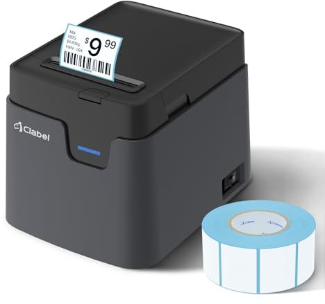 CLABEL Etikettendrucker Bluetooth Selbstklebend, Thermo 221D Etikettiergerät Desktop Ettikettendrucķer Label Printer für Barcode mit eine Rolle 40x30mm Etiketten EU-Stecker