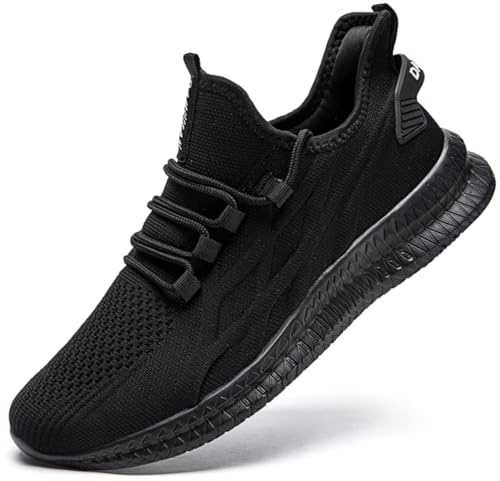 JUEQIBAA Mens Trainers Running Shoes Lightweight Walking Sneaker Fitness Gym Slip on Trainers Tennis Shoes Sports Jogging Trainers Black Size 15 UK(Label Size:50)