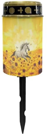 Kathyboom Sunflower Horse Grave Solar Lights Landscape LED Flameless Candle Grave Decor Memorial Gift Grave Garden Decor