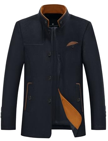 Allthemen Abrigo de lana para hombre corte entallado cuello alto chaqueta de invierno longitud media para negocios y ocio