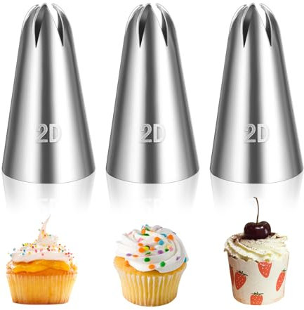 Jeffdad Set di 7 beccucci rotondi in acciaio inox, professionali per glassare cupcake, strumenti per pasticceria russa per glassa, forniture per decorazione di torte, set di strumenti da forno (3