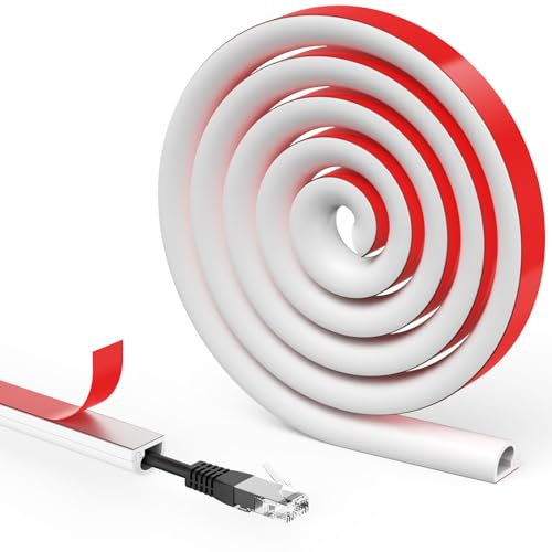 Flintronic Mini Canalina Portacavi, Canalina Passacavi Muro, Canali a Cavo Semicircolare, Copricavo Flessibile, per Pavimento della Parete, Con nastro autoadesivo-Bianco, 14x10mm-1 Metri