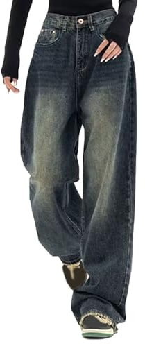 Shffwu Baggy Jeans Damen Leoparden Hose High Waist Boyfriend Jeanshose Y2k Vintage Hose Straight Wide Leg Jeans Stretch Denim Leopard Hosen Weites Bein Jeanshosen Streetwear Freizeithose Mädchen