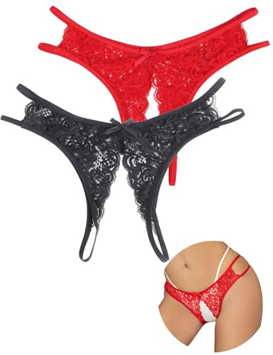 ohmydear Women's Lace Micro Thong Cut Out Sexy Panties Sheer Knicker | Floral French Tanga Briefs, Ladies Underwear, Multipack Undies, Plus Size Lingerie UK 10-18