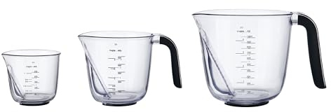 KitchenAid Angled Universal Measuring Jugs, Set of 3 Plastic Kitchen Jugs for Cooking and Baking, Black, 250ml, 500ml and 1000ml Measures