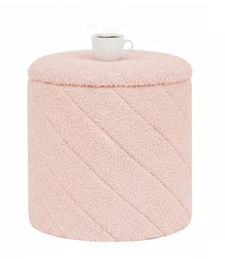 Bonlife Ottoman rund pall med förvaringsutrymme, hopfällbar pall med lock, pall för vardagsrum, sovrum, entré, rosa, 33 x 33 x 35 cm