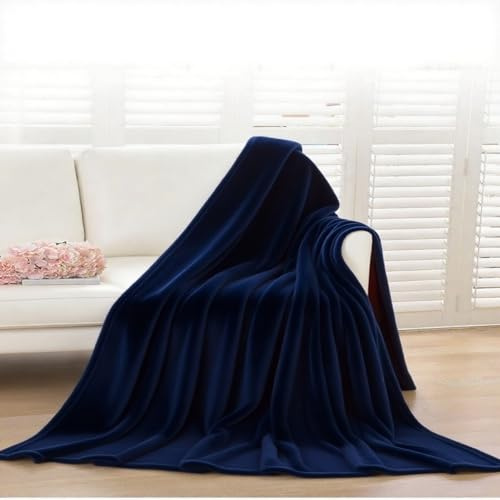 BAIYUNFC Couverture Douillette 90 x 190 cm Chaude et Douce en Couverture en Polaire pour Canapés, Lits, Canapés et Sofas, Bleu Foncé