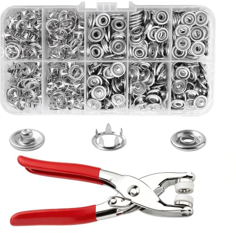 100 Kit Boutons Pression Métal Couture Argentées avec Pince et Boîte Accessoires Couture pour Vêtements Bavoirs Sacs et Réparations DIY