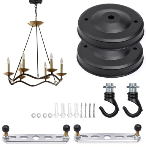 KLEHOPE 2 Pezzi Rosone Soffitto Nero Ø 110 mm – Rosone Lampadario con Gancio in Metallo, Montaggio a Soffitto e Parete, per Lampade a Sospensione, Lampadari, Gabbie per Uccelli e Decorazioni Fai da Te