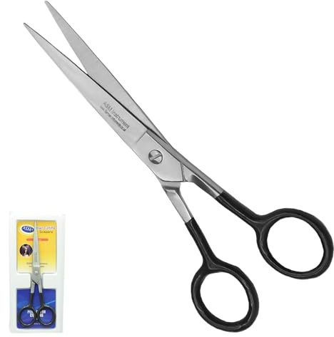 ASM Hairdressing Barber Hair Scissors Split End Trimmer Set - Heavy Duty Stainless Steel Sharp Hairdressing Scissor for Cutting - Barber Hair Scissors for Women & Men, Adult (Silver-Plain, 6)