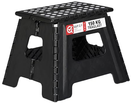 Relaxdays Klapphocker faltbar, Camping Hocker, Kinder Badhocker, bis 150 kg, Kunststoff, HxBxT: 30 x 37 x 29 cm, schwarz