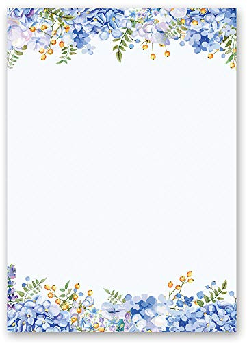 Motif Letter Paper! Flowers & Petals Blue Hydrangeas 100 Sheets DIN A6 - Paper-Media