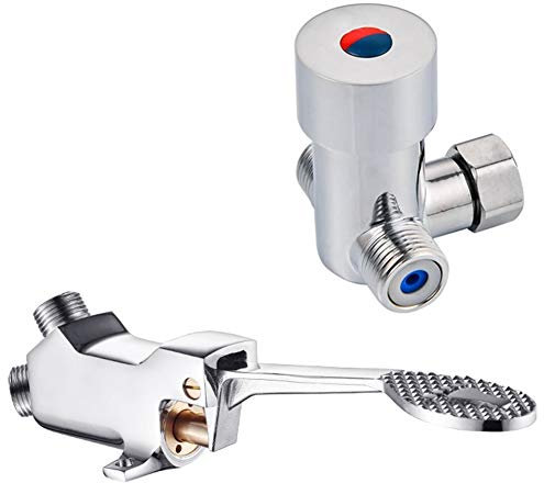 LukLoy Fußpedalventil aus Messing für freihändige Wasserhähne, kaltes und heißes Wasser, Edelstahl-Bodenschraube, Chrom-Finish