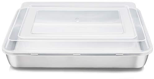 E-far Stainless Steel Baking Pan with Lid, 12⅓ x 9¾ x 2 Inch Rectangle Sheet Cake Pans with Covers Bakeware for Cakes Brownies Casseroles, Non-toxic & Healthy, Heavy Duty & Dishwasher Safe