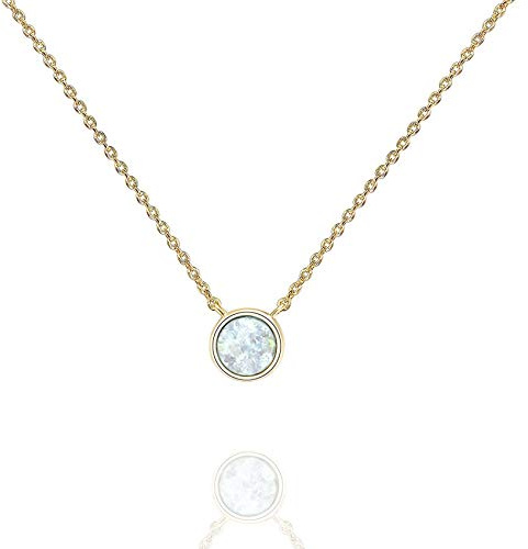 PAVOI 14K Yellow Gold Plated Round Created White Opal Necklace | Opal Necklaces for Women
