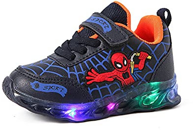 Spiderman Schuhe Leuchtschuhe Jungen Kinder LED Sportschuhe rutschfeste Leder wasserdicht Blink Turnschuhe Kleinkind Flash Schuhe (Color : Blue, Size : 23)