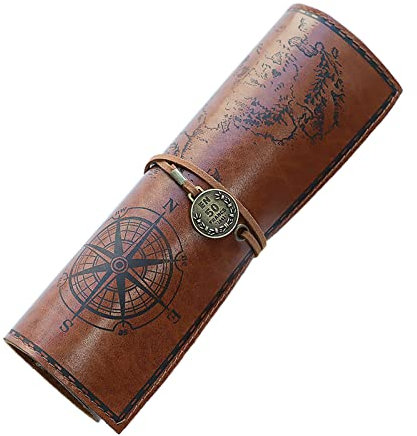 Misazy schlamppermäppchen leder, Multifunktionales Federmäppchen,Federmäppchen Kreative Retro-Rolle für Stift Bleistift Pinsel Kosmetikaufbewahrung Dunkelbraun (20,5 * 31cm)