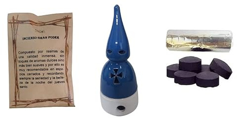 DoraZen Incensario Nazareno Azul&Blanco/incensarios religiosos/incensarios de Barro/incensarios Originales/incensario Semana Santa más 50 gr Gran Poder.