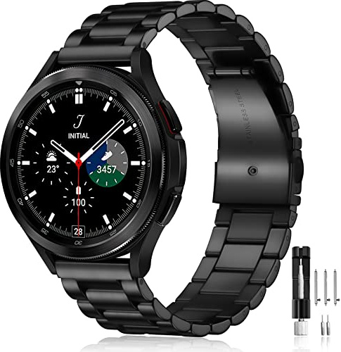 Mastten Compatible with Samsung Galaxy Watch 4/5/6/7 Strap - 40/44/45mm, Stainless Steel Metal Band for Men & Women, Black