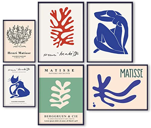 ag.art deco Lot de 6 Posters | Affiche Decoration Murale | Affiche Murale pour Salon et Chambre à Coucher | Tableaux Decoratifs Muraux | Poster Mural Sans Cadre (Ensemble Matisse)