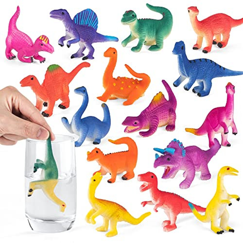 goosow 15 PCS Colour Changing Dinosaur Toys,Change Colour Dinosaur Set,Floating and Stretchy Bath Toys for Kids,Easter Egg Fillers,Goodie Bags Fillers,Carnival Prizes,Dinosaur Birthday Party Supplies
