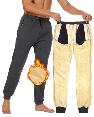 CheChury Hombre Pantalones Invierno Deportivos Casual Forro Polar Grueso Jogger Pantalones Holgado Cálido Pantalón de Chándal Invierno Ajustable Cordón Pantalones Jogger con Bolsillo Aire Libre