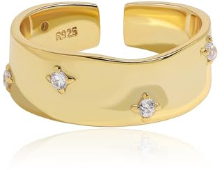 Meissa Anillos Dorados Gruesos para Mujeres, Banda Ancha, Anillo Delicado de Declaración Joyería Celestial, Oro