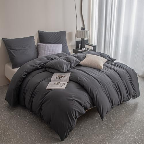 Pameil Mikrofaser Bettwäsche 135x200 4teilig, Bettwäsche Sets Bügelfrei Knitterfrei mit Reißverschlus, Bettbezug 135x200 Einbeziehen 2 Bettwäsche 135x200cm + 2 Kissenbezüge 80X80cm(Dunkelgrau)