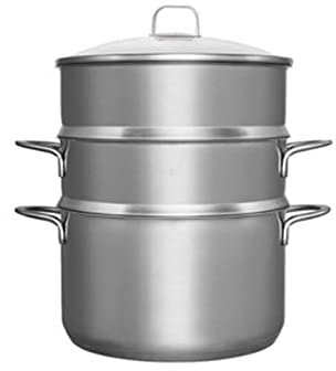 OQHAIR Pentola A Vapore Vaporiera In Acciaio Inossidabile Vaporiera A Tre Strati Domestica Vaporiera Fornello A Gas Fornello A Induzione Pentola Per Zuppa (Colore : Argento, Taglia : Tagl