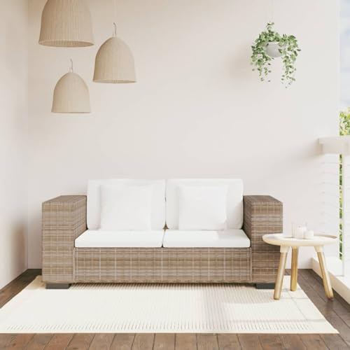 Gecheer Divano in Rattan Esterno, Patio, Terrazza, 2 Posti, 162x80x61 cm, Rattan Naturale, Cuscini Removibili, Colore Vimini Naturale e Crema, Soggiorno